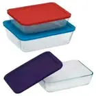 Pyrex 6 Piece Simply Store Rectangular Glass Bakeware Set with Colored Lids USA