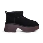 UGG CLASSIC ULTRA MINI NEW HEIGHTS BLACK SUEDE WOMEN'S BOOTS SIZE US 7/UK 5 NEW