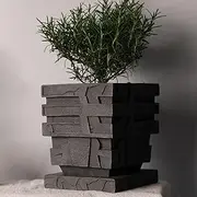 FORKAI Chinese Ding Planters for Indoor Plants, 5 Inch Resin Plant Pots Indoor Bonsai Pots with Drainage and Tray, Crafted Unique Flower Pots for Indoor Gardening, Stylish Home Decor