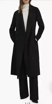 Reiss Emile Belted Wool Blend Coat in Black 16 UK 12 US