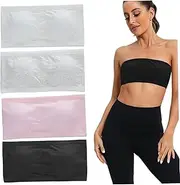 [Wedhapy] 4PCS Girls Strapless Bra, Seamless Stretch Ribbed Padded Strapless Bra, Soft Comfortable Cotton Training Bras for Girls