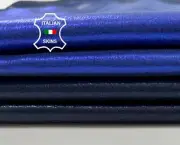 METALLIC 2 SHADES BLUE CANVAS PRINT Thin Goat Leather 2 skins 8sqf 0.5mm C4019