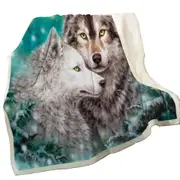 Snowy Forest Wolves Couple Duet Throw Blanket