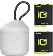 TELESIN 2-Pack Allin Box Battery and Charger for GoPro Hero 10 Hero 9 Black,Waterproof Storage Carry Case Support SD Card Reading Replacement USB Charger Battery Kit for Go Pro 10 9 Accessories