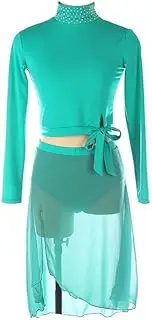 [JRUIA] Figure Skating Training Dress Long Sleeve Girls' Roller Ice Performance Costumes Winter Sports Outdoor Gymnastics Skirt