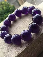 100% Genuine Natural 14mm Purple Amethyst Gemstone Beads Stretch Bracelet 7.5"