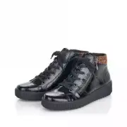 RIEKER M6434 ANTISTRESS SHORT FAUX FUR LINED LEOPARD PRINT ZIP/LACE UP BOOTS