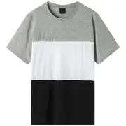 Men's Adult Unisex Drop-Shoulder Colorblock T-Shirt Top Cascual Plain Basic Tee - Grey/White/Black