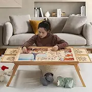 TEAKMAMA 1500 Piece Wooden Jigsaw Folding Puzzle Board, Puzzle Table with Legs and Protective Cover, 34” X 26.3” Jigsaw Puzzle Board with 4 Drawers & Cover, Portable Puzzle Tables for Adults - Natural