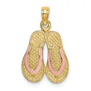 14k Yellow Gold 3D W/ Pink Enamel Double Flip-Flop Charm
