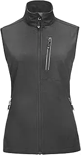 [33,000ft] Women's Lightweight Gilet Outerwear Waterproof Stand Collar Softshell Cycling Vest Laddies Reflective Sleeveless Jacket for Riding Running Golf Hiking Walking Fishing (Grey, S), Grey, S