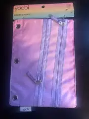 NEW Double Zip Binder Pencil Case Purple/Pink Ombre Yoobi