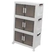 (Medium 3 Layer))Folding Storage Bin W/4 Wheels PP PET Multi Tier Stackable