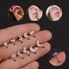 Crystal Tragus Helix Cartilage Bar Stud Earrings Upper Ear Piercing Moon Star