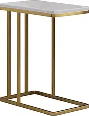 Exquisite C-S-Qing-Desk Multifunctional Side Table, C-Shaped Snack Rack Marble Coffee Table for Living Room Bedroom Hotel Office Sofa Table(Size:50 * 30 * 58CM,Color:White)