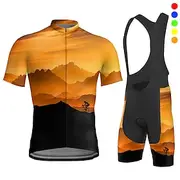 Men's Cycling Jersey with Bib Shorts Short Sleeve Mountain Bike MTB Road Bike Cycling Yellow Blue Orange Bike Clothing Suit 3D Pad Breathable Quick Dry Back Po