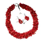 Large Coral Statement Choker Necklace And Earrings Set New Wide Bib Boho Coastal