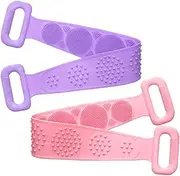 VINTORKY 2pcs Silicone Back Shower Towel Long Bath Scrubber for Exfoliating Deep Cleansing Pink Purple for Cleaning of Back Neck Shoulders