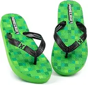 [Minecraft] Creeper Flip Flops Sandals Kids | Boys Girls Green Block Pixel Game Sliders | Children Teenagers Villain Summer Shoes