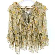 Ted Baker Gathered Boho Peasant floral fairy ruffle Blouse Size large