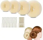 4 Pcs Hair Bun Shaper Set,Ring Style Hair Donuts for Buns With 20 Golden Bobby Pins,Beige Hair Bun Maker for Girls Kids Women DIY Chignon Hair Styles Dancer Ballerina(Four different sizes)