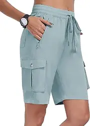 [MoFiz] Women's Cargo Capris Pants Loose Fit Casual Hiking Pants Lightweight Quick Dry Travel Summer Pants for Women