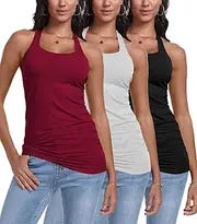 [IPOVE] Women's Racerback Tank Tops Cotton Sleeveless Long Camisole Shirt for Yoga Workout Running Athletic 3 Pack