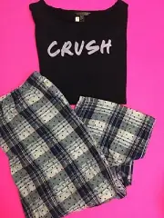 NWT VICTORIA'S SECRET WOMENS PJS FLANNEL PANTS AND LONG SLEEVE TEE LARGE PLAID