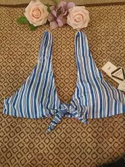 RVCA SeXy Stripe Tie Front XL Bralette Swim Bikini Top NWT $78.00