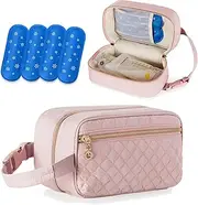 Damero Breastmilk Cooler Bag with 4 Ice Packs -Breastmilk Cooler Travel Bag Organizer with Detachable Buckle Handle for Daycare and Breastfeeding Mom,Pink