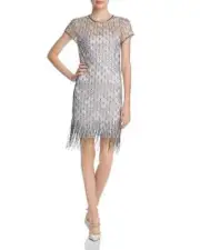 Elie Tahari Winter Beaded Fringe Dress Embellished Sheer Cocktail Evening L 12