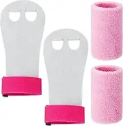 XINRUI 4Pcs Sports Gymnastics Grips Wristbands, Gymnastics Hand Grips Wristbands Sets with Pink Sweatbands Gymnastics Equipment Hand Grips for Girls Youth Kids