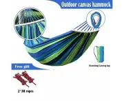 Double Hanging Hammock Outdoor Garden Swinging Bed Camping Travel Beach-Blue&Green