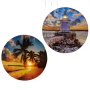 Lighthouse or Sunset Palms Hanging LED Lighted Canvas Wall Art Battery Operated