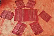 Vintage Set of Red Rectangular Embroidered Tablecloth Place Mat with 6 Napkins