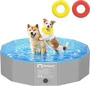 Peteast Foldable Dog Pool with 2 Flying Disks, Durable Hard Plastic Dog Swimming Pools for Large Dogs, Collapsible Pet Pool for Backyard & Indoor, Ideal Kiddie Pools for Dogs and Kids, 48 in