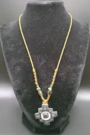 Unisex Chakana Inca Macramé Necklace Spiritual Connection Water, Fire, Air