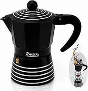 RAINBEAN Stovetop Espresso Maker 6 Cups Moka Pot, Italian Cuban Greca Coffer Maker, Easy to Use & Clean, BLACK Espresso Coffee Percolator, Aluminum & Durable,Best Kitchen Gift