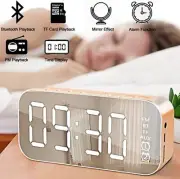 Digital Alarm Clock Radio LED Clock Mirror Display Wireless Bluetooth Speaker