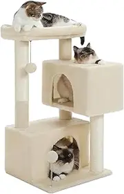 PAWZ Road Small Cat Tree 80cm Cat Tower for Indoor Cats with 2 Condos fit Cats up to 6kg, Cat Scratching Posts with 2 Cat Toy Balls, Beige