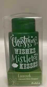 EVER CORK VACUUM WINE STOPPER CHRISTMAS WISHES MISTLETOE KISSES