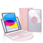 Bluetooth Keyboard Leather Tablet Case With Pen Slot And Touchpad Pink