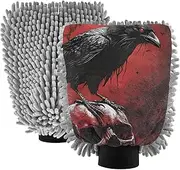 XYMZR Scary Raven Skull Absorbent Microfiber Car Wash Mitt, Funny Cute Anime Scratch Free for Cars Cleaning, Home Cleaning Mitts, 2 Pack, 10.24” L x 7.09” W