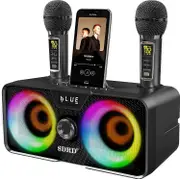 Karaoke Machine for Adults and Kids with 2 UHF Wireless Microphones,Portable Bluetooth Speaker PA Speaker System with LED Party Lights for Home Party,