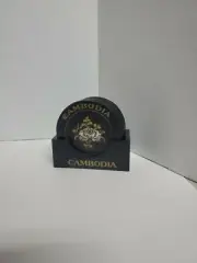 Gift Coaster : CAMBODIA WOODEN SET OF 6 WITH HOLDER