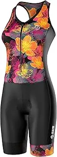 [SLS3] Triathlon Suits Women - One Piece Tri Suit Women - Premium PRO FX Womens Triathlon Suit - Lightweight Trisuit Women, Slim Athletic Fit, No Shelf Bra (Black/Sunrise Blooms, Medium), Black