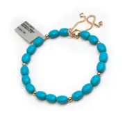 New DAVID YURMAN 8mm Bijoux Pebble Bead Bracelet Turquoise 18K Gold Adjustable