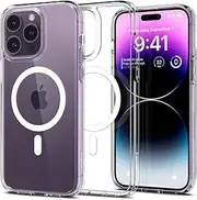 SPIGEN Ultra Hybrid Mag MagFit Designed for Apple iPhone 14 Pro Max Case, Compatible with MagSafe Magnetic Ring, Air Slim Bumper Hard Clear Cover - White