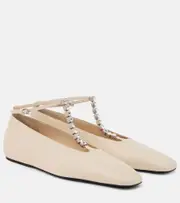 [Jil Sander] Jil Sander Crystal-embellished leather ballet flats AU 6 white