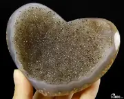 4.1" Agate Geode Carved Crystal SphereHeart, Crystal Healing